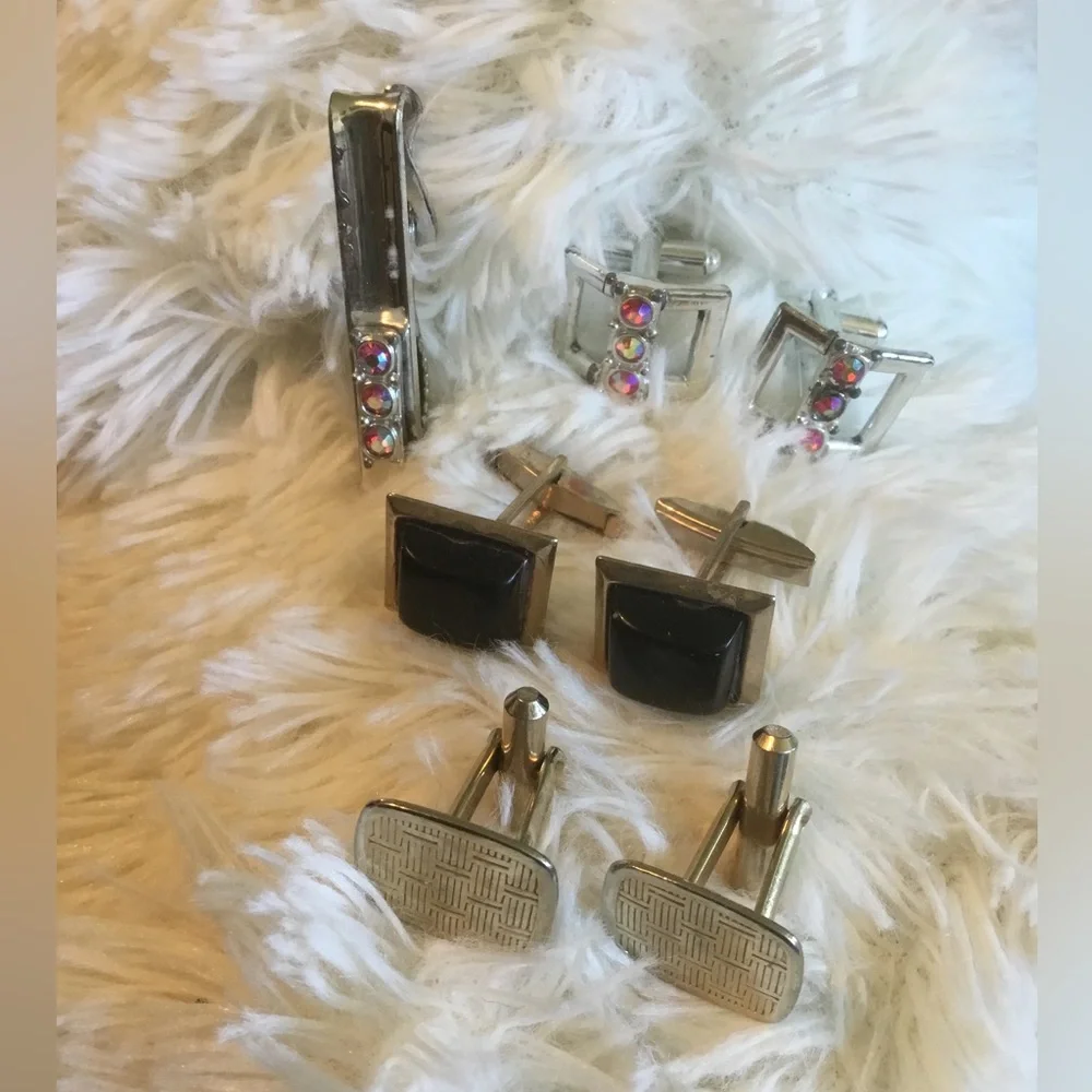 Three sets of Vintage Cufflinks and One Tie Clip